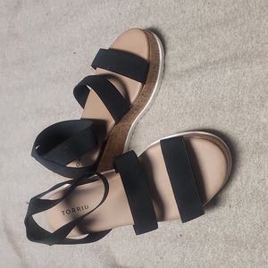 Torrid Taupe stretch band cork flatform